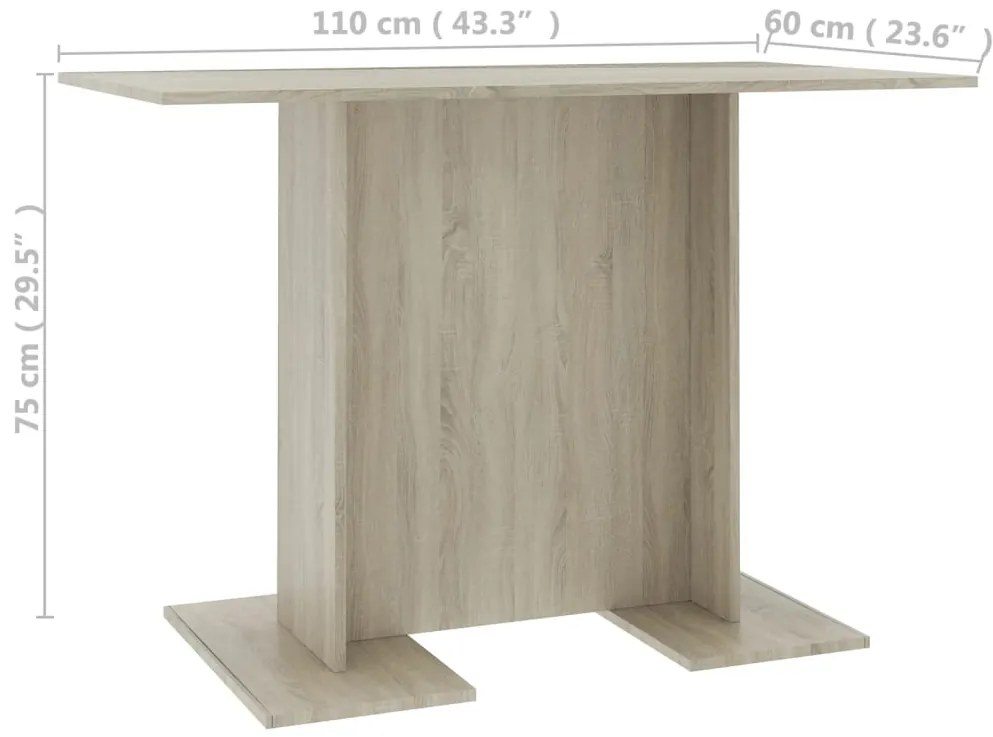 Mesa de jantar 110x60x75 cm derivados madeira carvalho sonoma