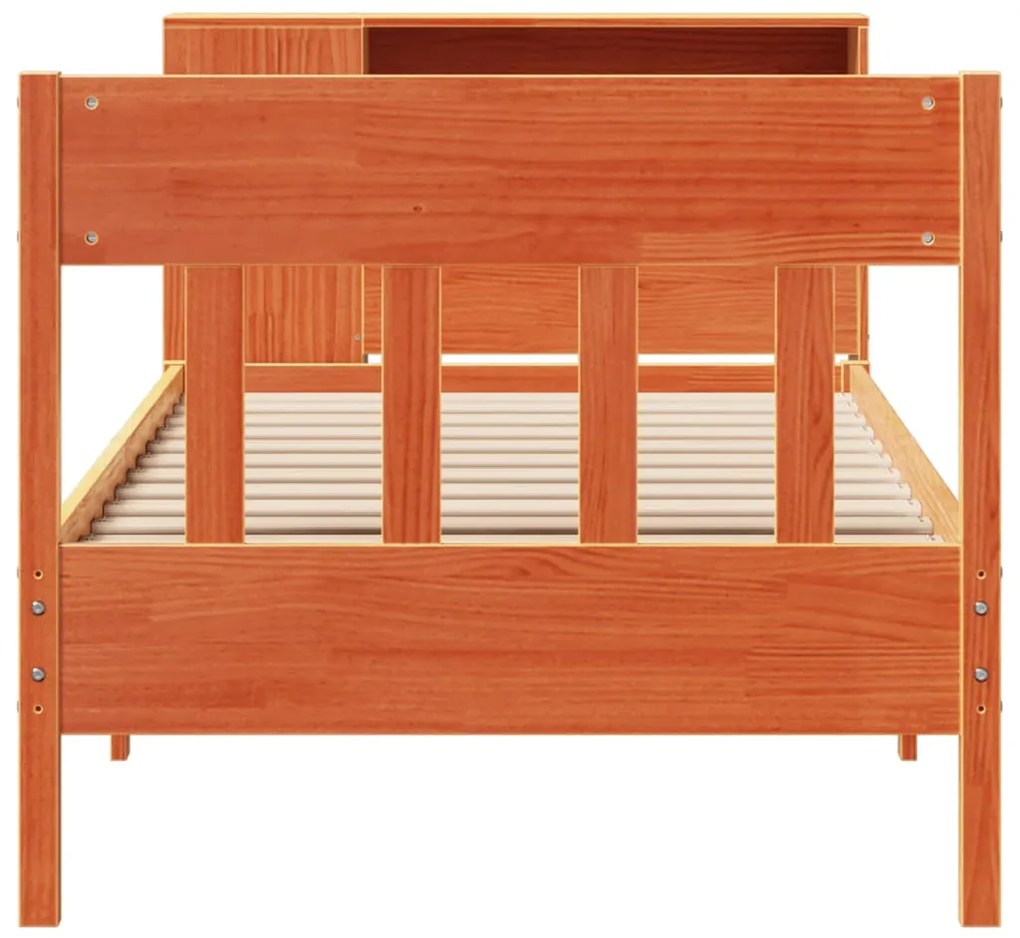 Cama c/ estante sem colchão 100x200cm pinho maciço castanho-mel
