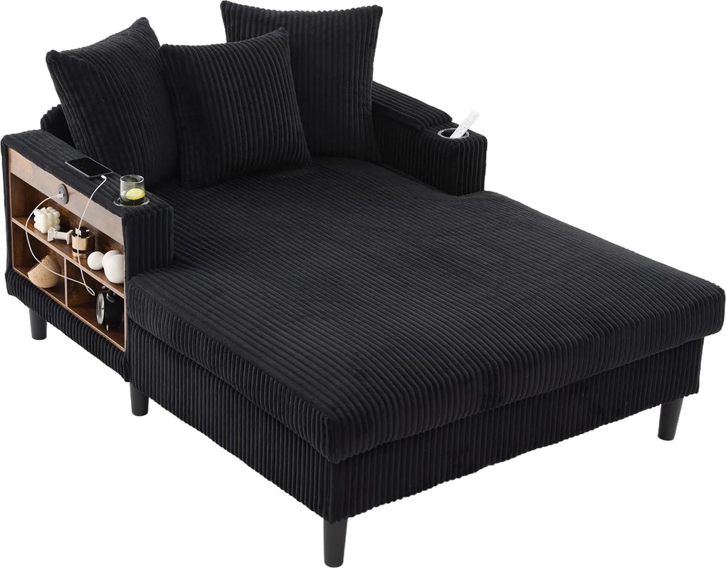 Chaise-longue multifuncional em veludo cotelê, Preto | AOSOM Portugal