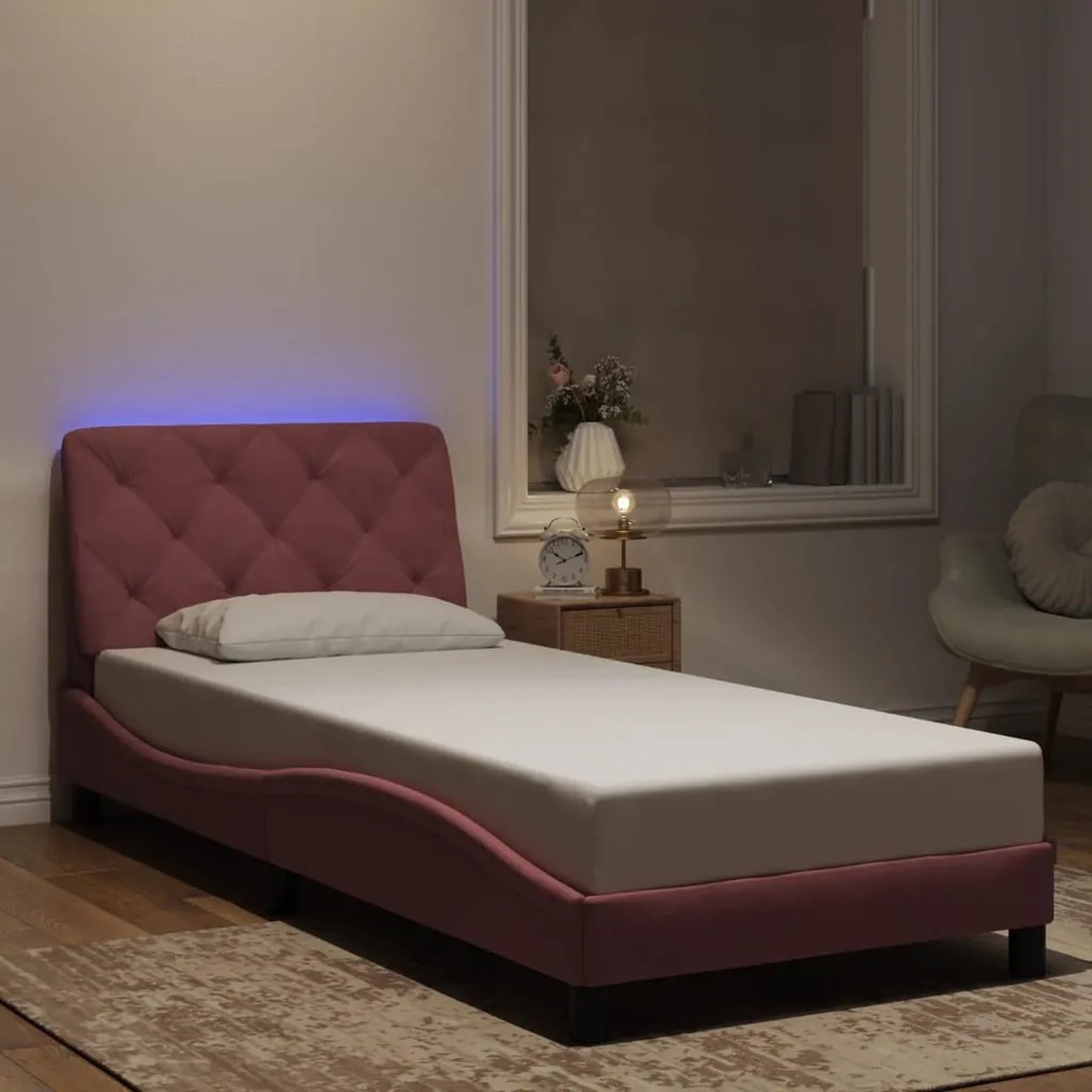 vidaXL Estrutura de cama c/ luzes LED 80x200 cm veludo rosa