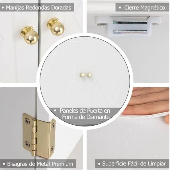 Armário de casa de banho de Parede 60 x 21 x 75 cm com 2 Portas com Prateleira Aberta e Ajustável Branco