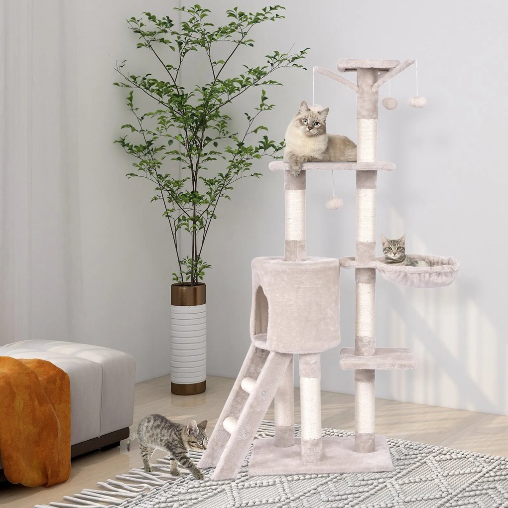 Arranhador para gatos de 140 cm com plataformas, árvore para gatos, móvel para gatos, árvore para trepar, árvore de atividades, bege
