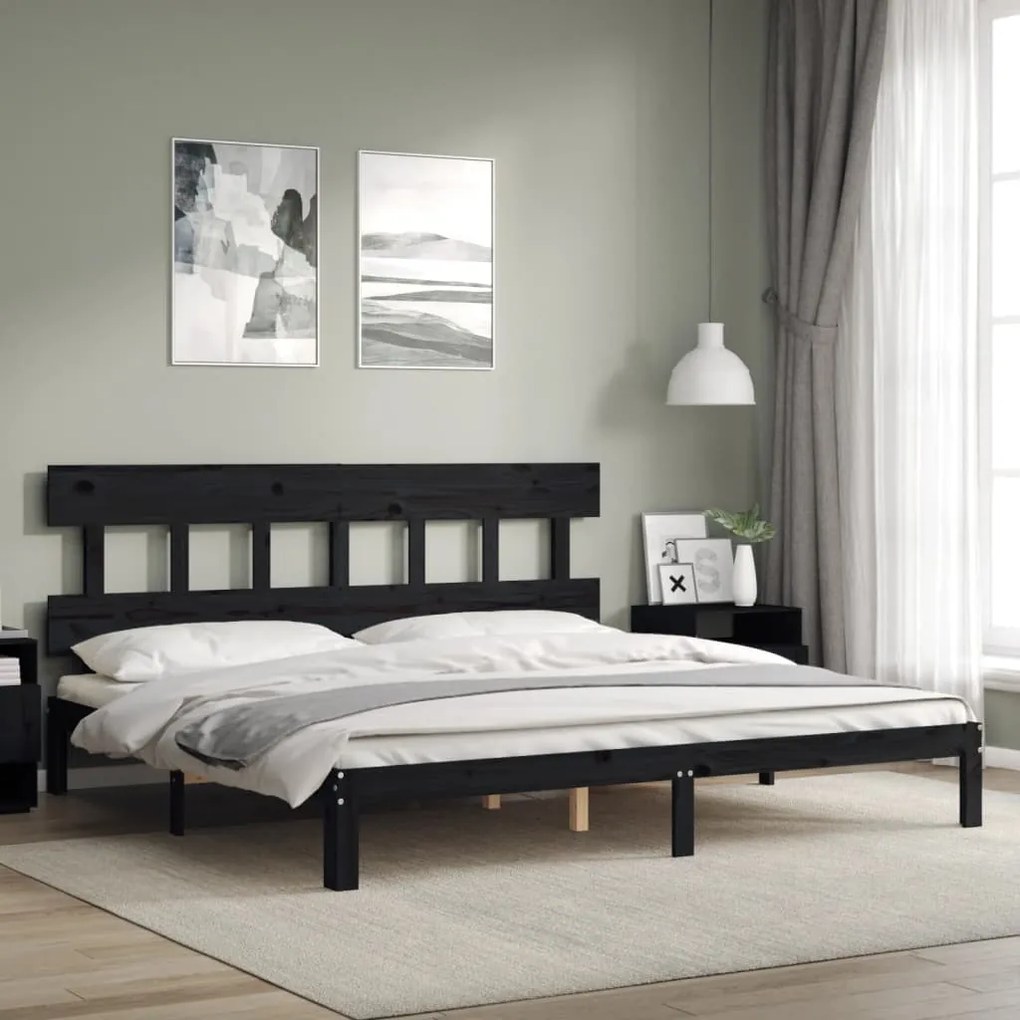 vidaXL Estrutura de cama com cabeceira 200x200 cm madeira maciça preto