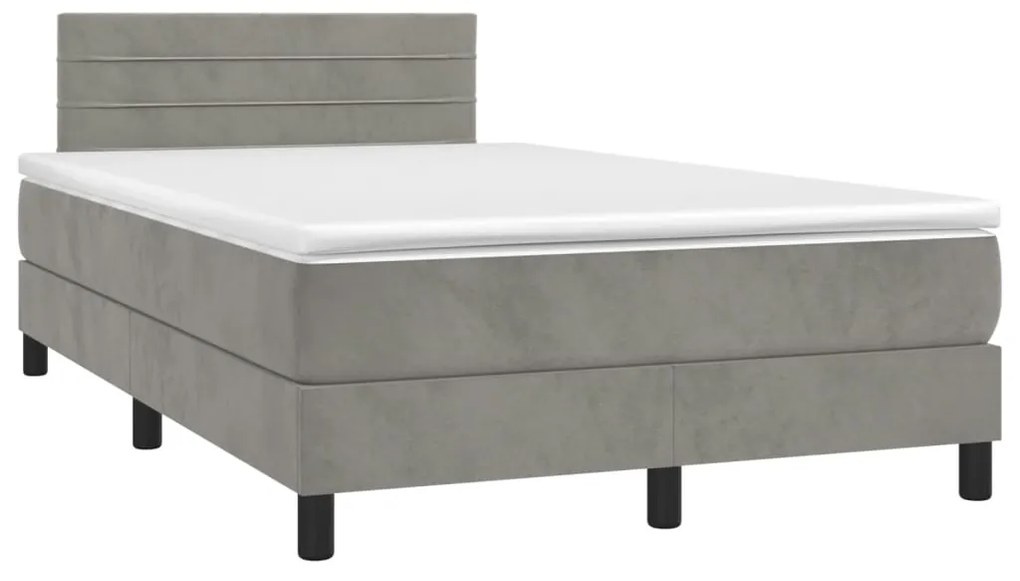 vidaXL Cama box spring colchão LED 120x190 cm couro artif. cinza-claro