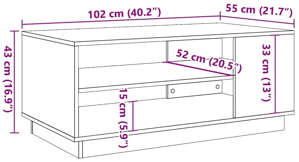 Mesa de centro 102x55x43 cm derivados de madeira madeira velha