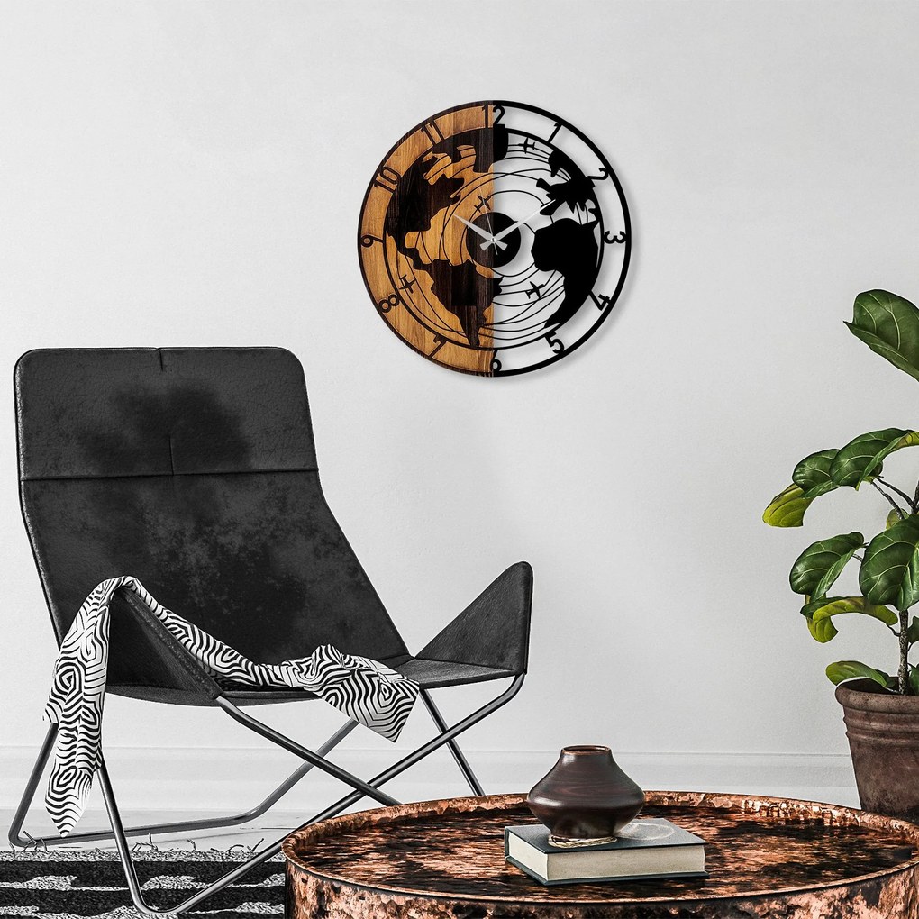 Relógio de Parede Decorativo Mas-041 – Nogueira e Preto – 56 x 3 x 56