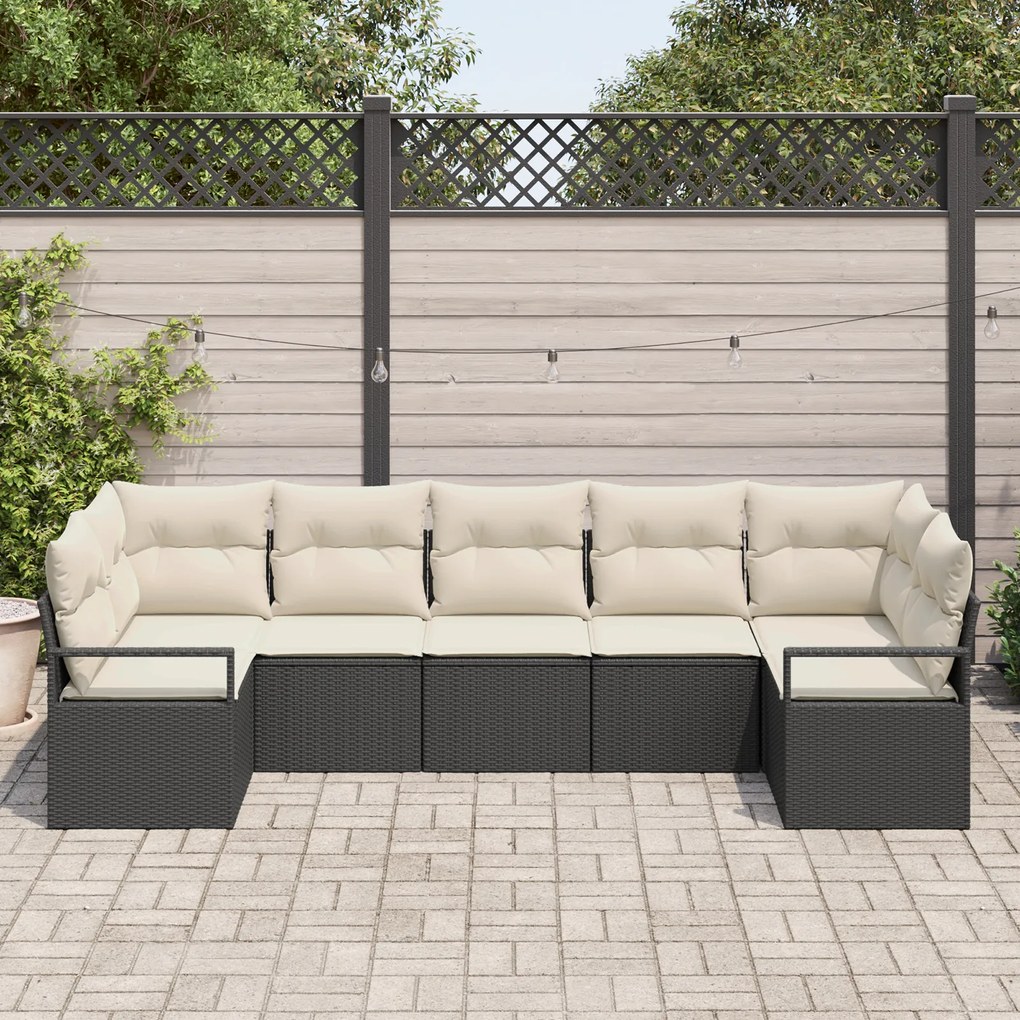 Conjunto de Sofá de Jardim vidaXL com Almofadas Preto Rattan Poliéster