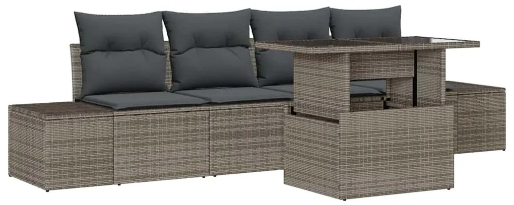 Conjunto de Sofá de Jardim de 5 Peças com Almofadas Cinzento Rattan Si