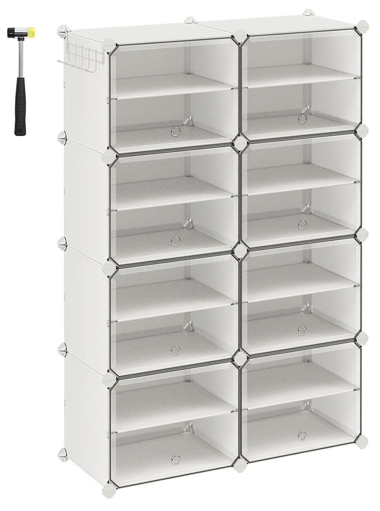 Sapateira SONGMICS, organizador de sapatos com 8 cubos e portas, 32 pares de armários de plástico para guardar sapatos, para quarto, entrada, estrutura de aço, painel de plástico, branco