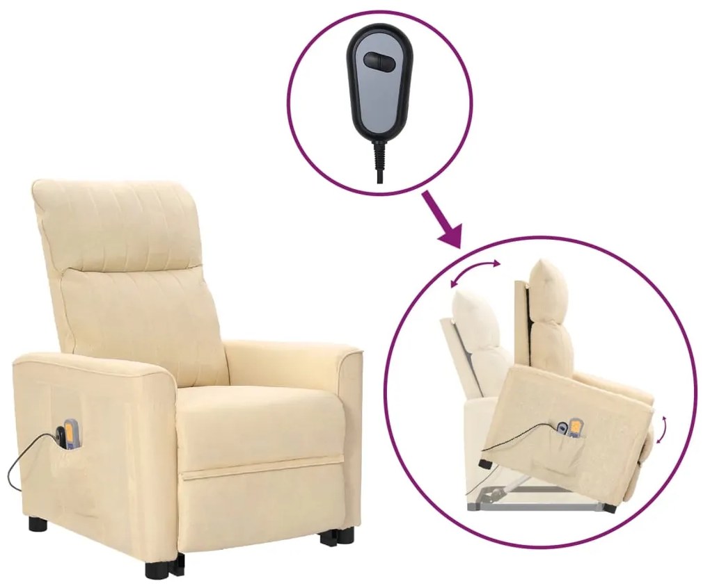 vidaXL Poltrona de massagens tecido cor creme