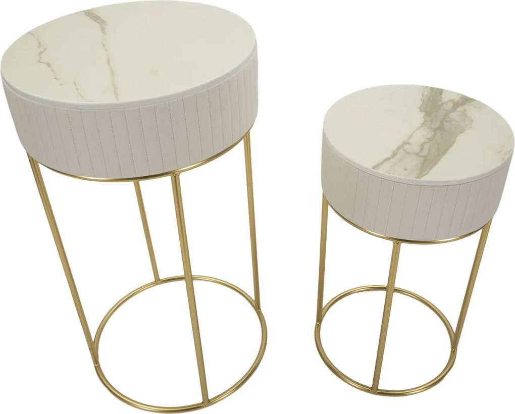 CONJUNTO DE MESAS ALTAS REDONDAS 2 UNIDADES Ø50X90-40X70 CM CREME E DOURADO