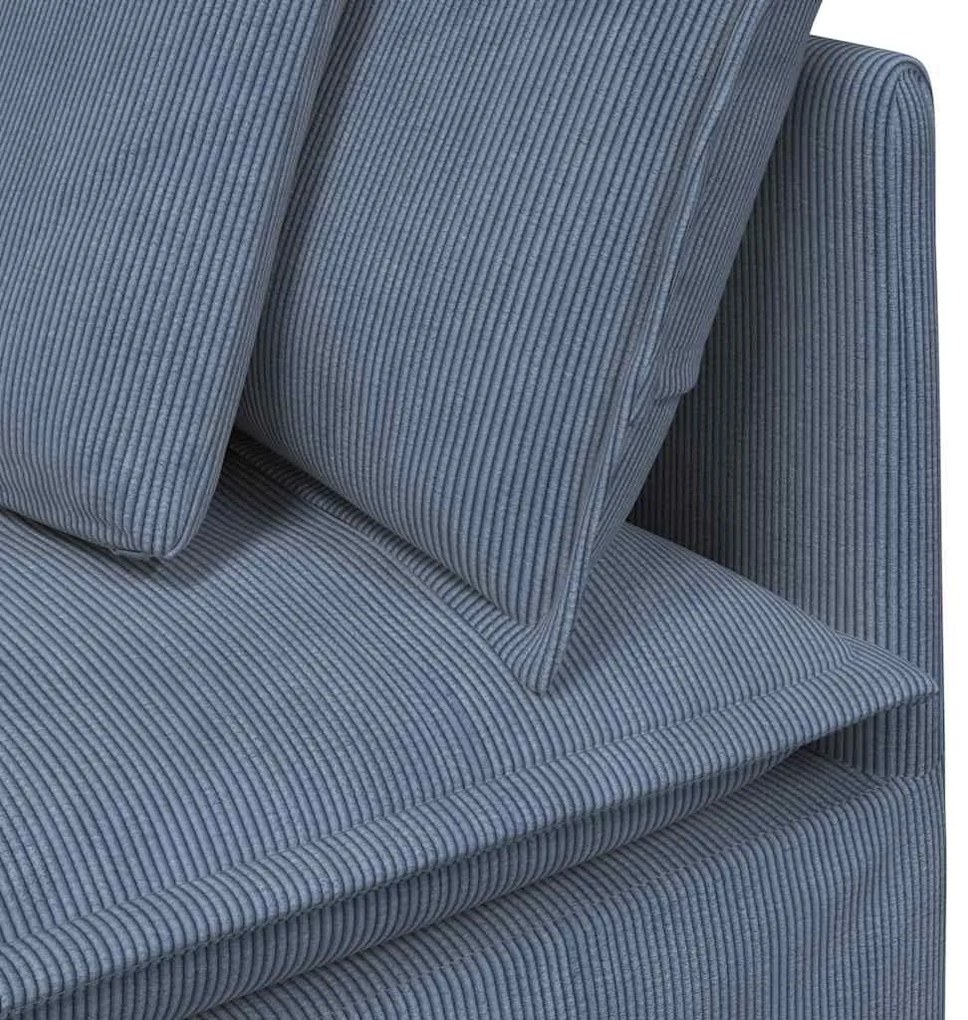 Sofá modular com pufes e almofadas tecido corduroy azul
