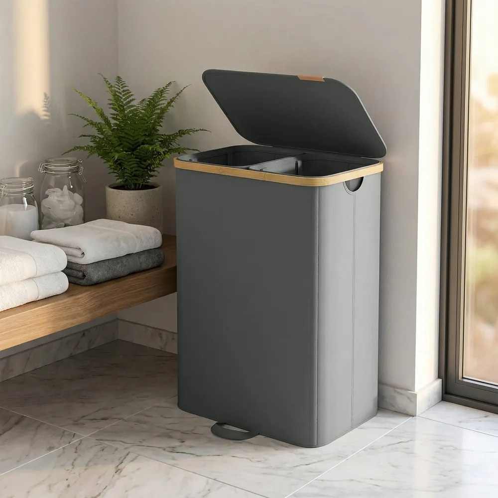 Cesto da roupa suja com tampa 150L, 52 x 38,5 x 75 cm cinzento