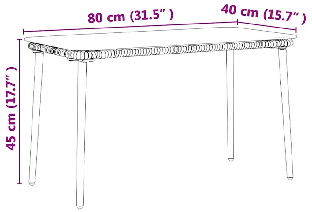 Mesa de Jardim Preto 80 x 40 x 45 cm Rattan Sintético