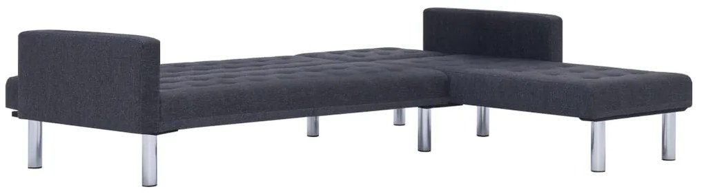 Sofá-cama com formato em L poliéster cinzento-escuro