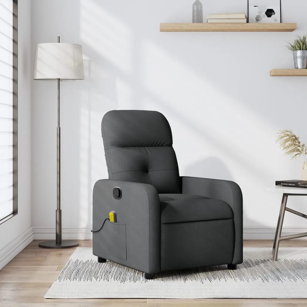 vidaXL Poltrona de massagens reclinável tecido cinzento-escuro