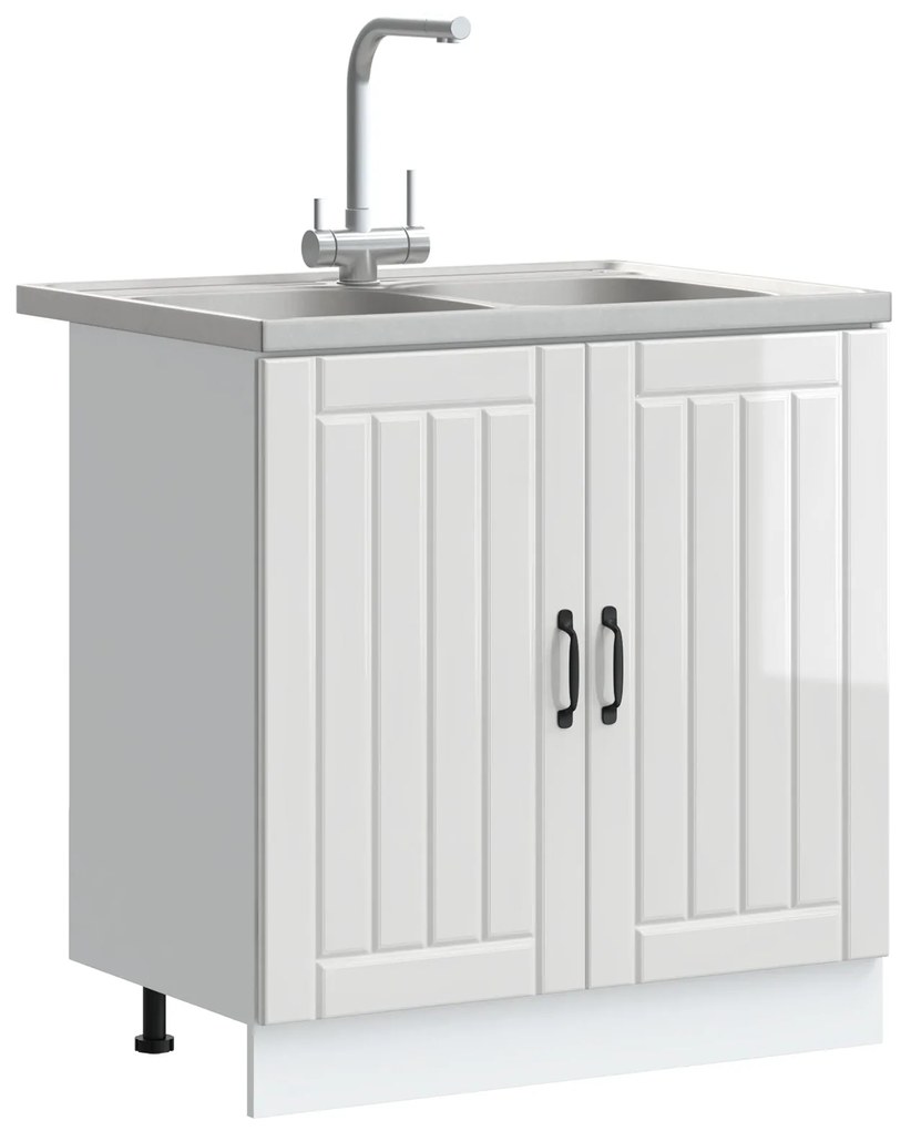 Armário de Cozinha vidaXL "Lucca" com Pias Duplas Alto Brilho Branco e