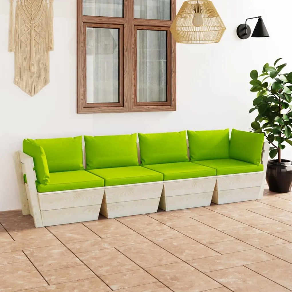 vidaXL Sofá paletes 4 lugares p/ jardim c/ almofadões madeira de abeto