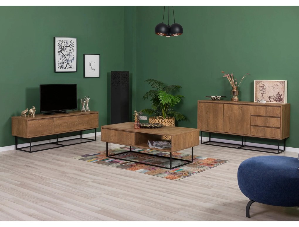 Conjunto de Mobiliário de Sala de Estar Laxus – Nogueira Preta – TV: 1