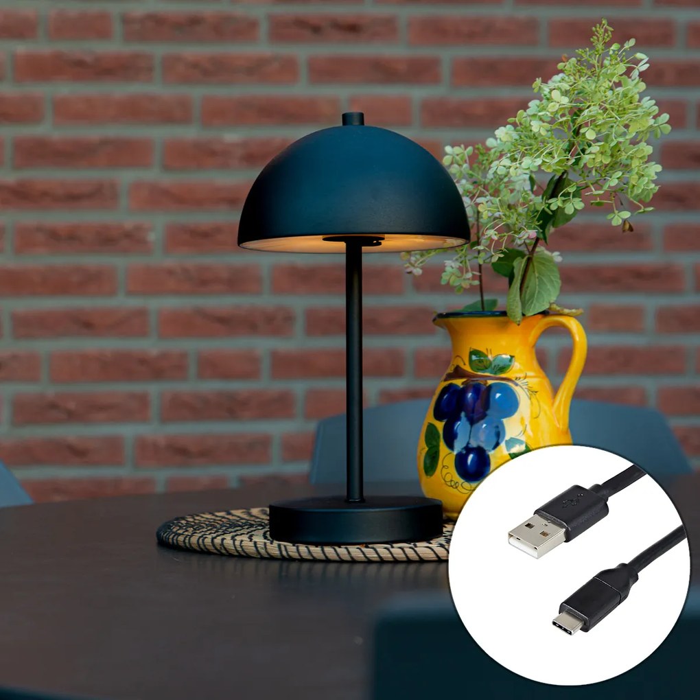Candeeiro de mesa exterior preto recarregável com dimmer de 3 níveis - Keira