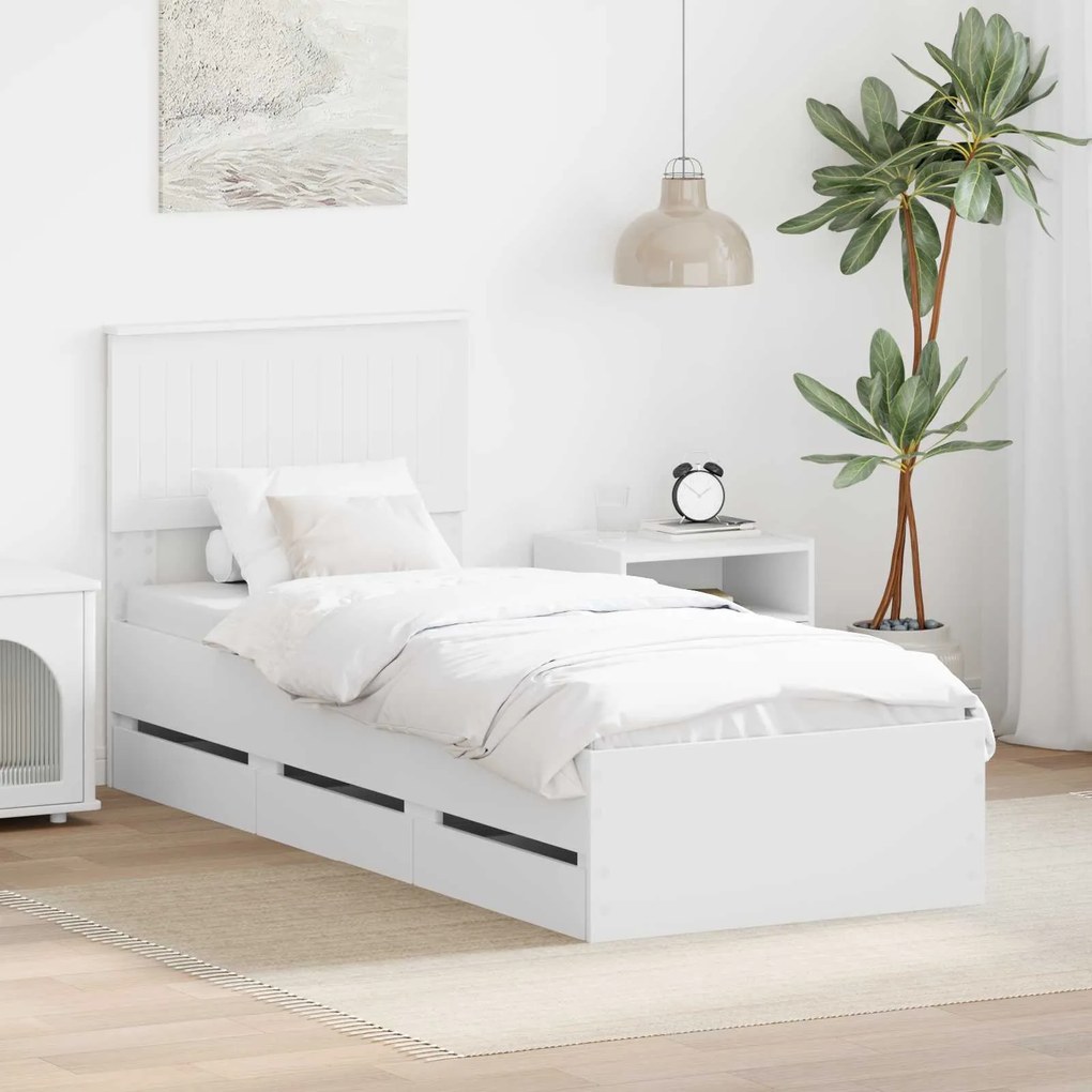 vidaXL Estrutura da Cama Branco 75 x 190 cm Madeira de Engenharia