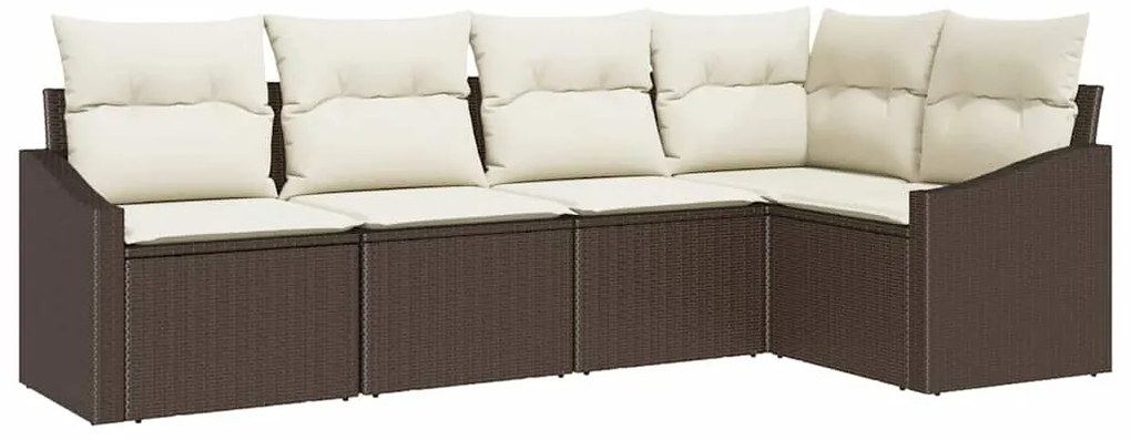 Conjunto de Sofá de Jardim de 5 Peças com Almofadas Marrons em Rattan