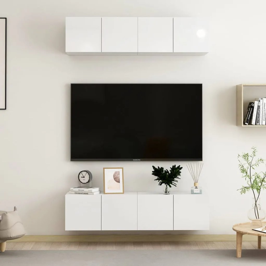 vidaXL Móveis de TV 4 pcs derivados de madeira branco brilhante