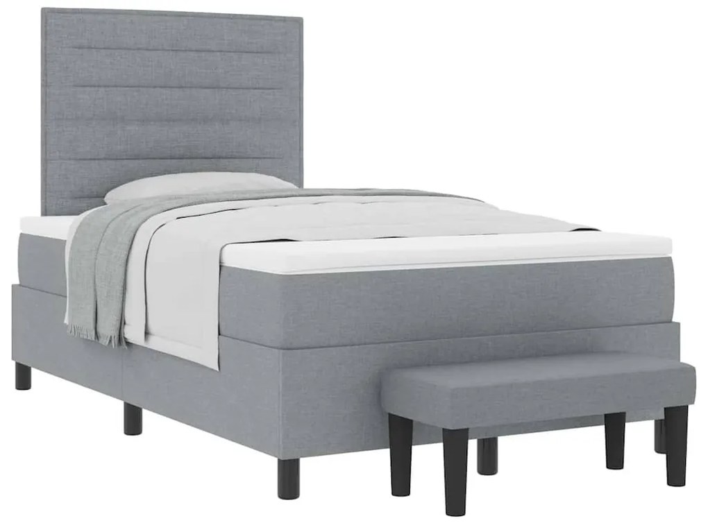 Cama Box com Colchão &amp; Banco Cinza Claro 120x200 cm Tecido