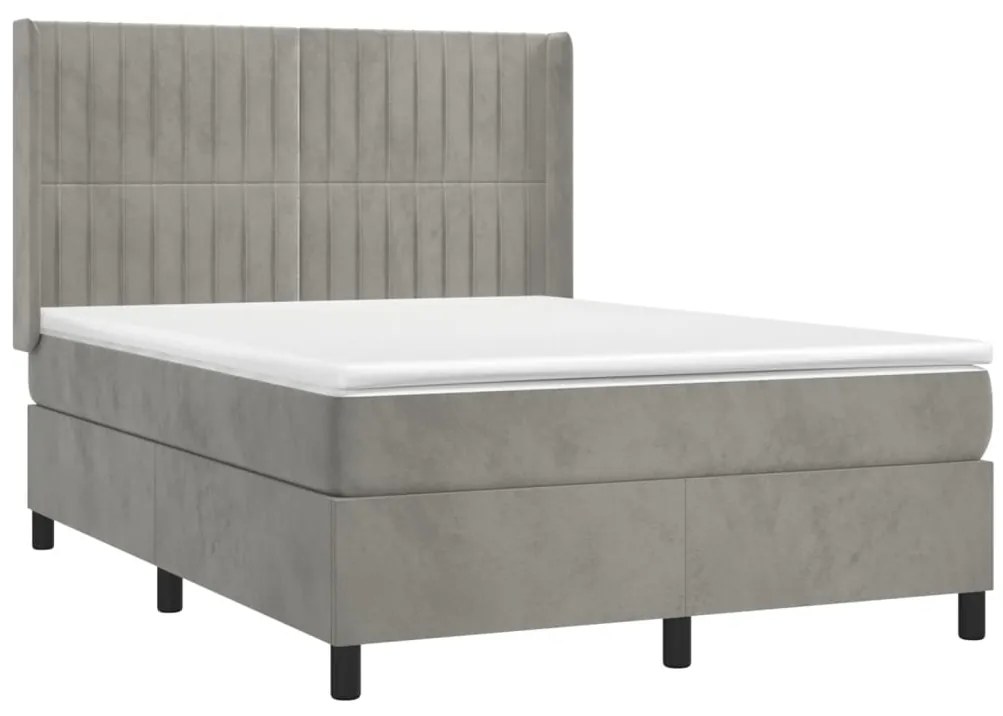 Cama com molas/colchão 140x200 cm veludo cinzento-claro