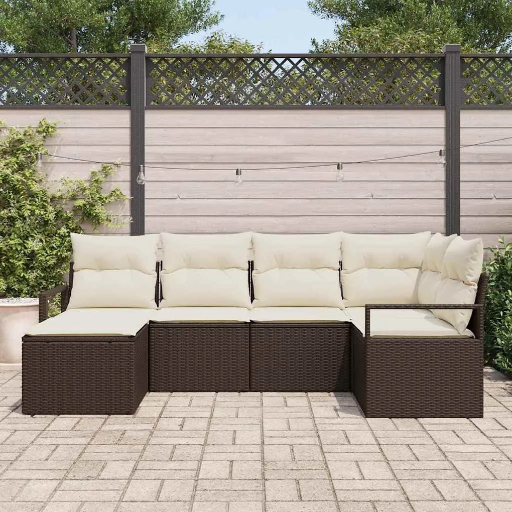 Conjunto de Sofá para Jardim com 6 Peças e Almofadas Castanho de Ratta