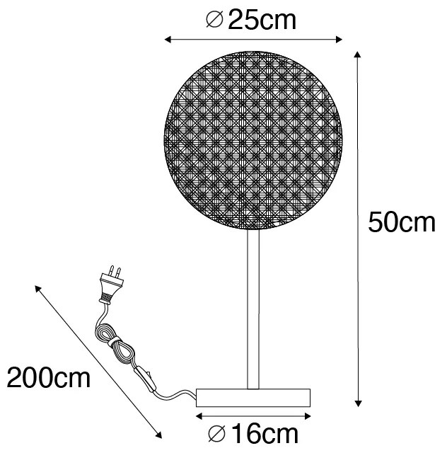 Candeeiro de mesa rústico preto com vime 25 cm - Kata Oriental,Rústico