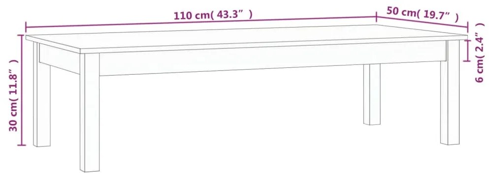 Mesa de centro 110x50x30 cm madeira de pinho maciça