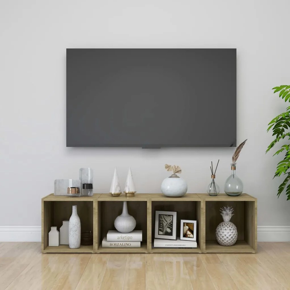 vidaXL Móveis de TV 4 pcs derivados de madeira carvalho sonoma