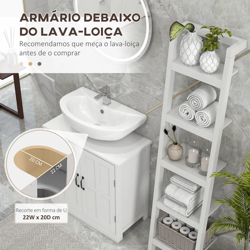 Móvel para Lavatório Pousar (NÃO INCLUIDO) Armário para Casa de Banho com 2 Portas e Prateleira Interior Ajustável 60x30x60 cm Branco
