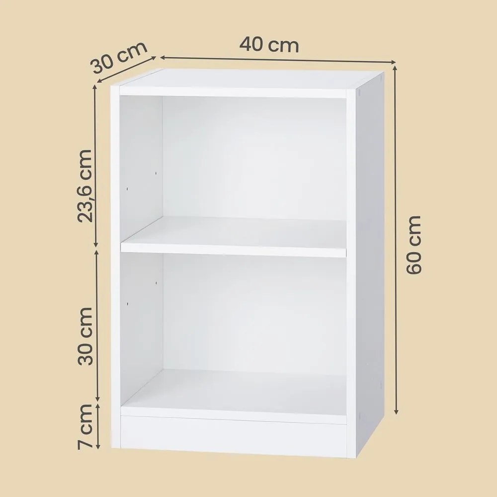 Mesa de apoio com prateleira ajustável, mesa de cabeceira 30 x 40 x 60 cm com compartimentos abertos Branco