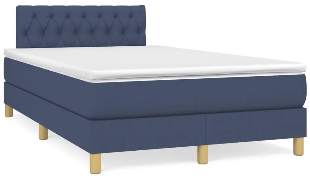 vidaXL Cama box spring c/ colchão e LED 120x190 cm tecido azul