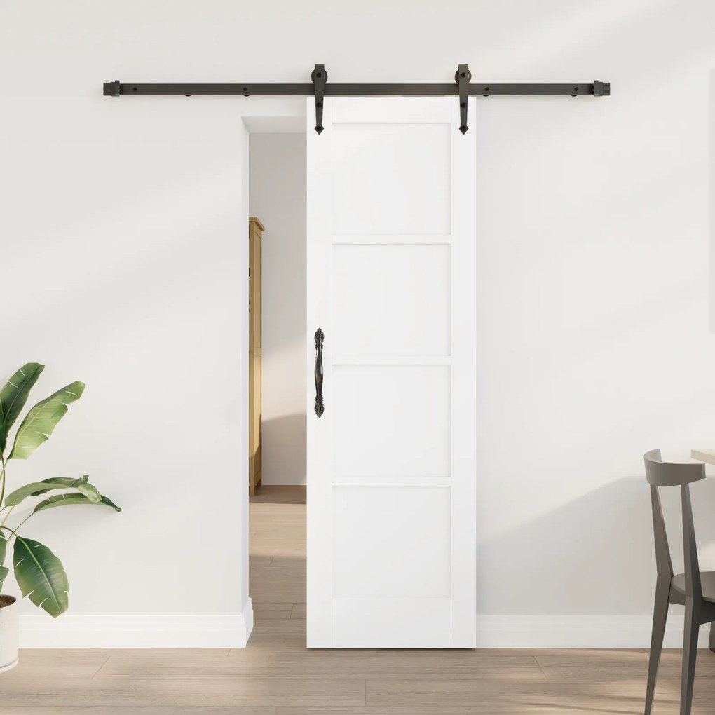 Porta Deslizante vidaXL com Conjunto de Ferragens Branca 61x198.5 cm Madeira Sólida de Pinho