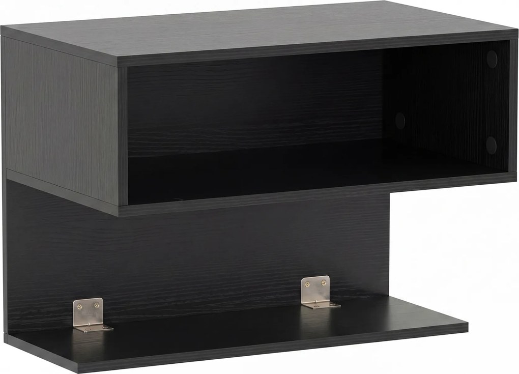 Mesa de Cabeceira Flutuante, 50 x 30 x 36,5 cm, 2 Compartimentos Abertos, Preto