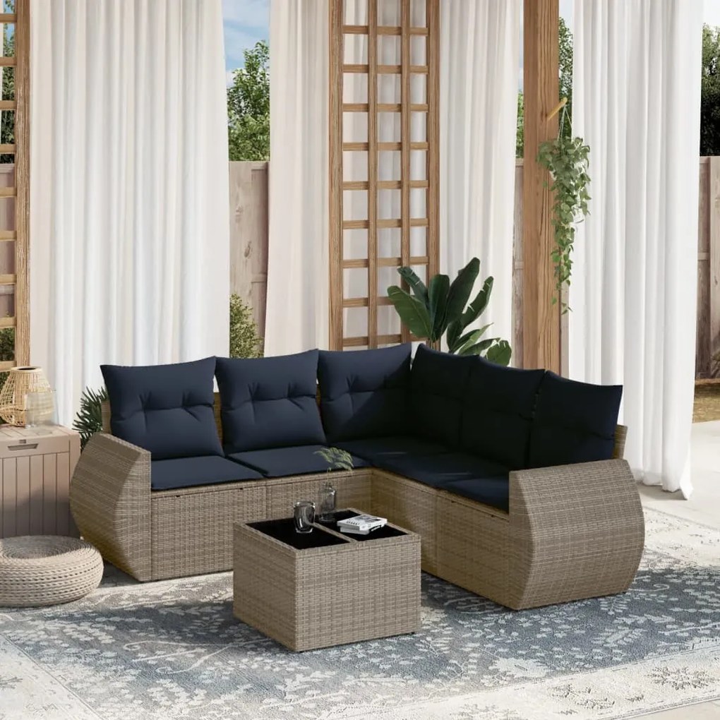 vidaXL 6 pcs conjunto sofás p/ jardim c/ almofadões vime PE cinzento