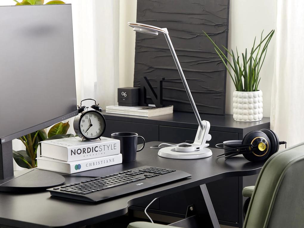 Candeeiro de mesa LED em metal branco e prateado com porta USB CORVUS Beliani