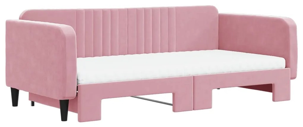 Sofá-cama com gavetão e colchões 100x200 cm veludo rosa