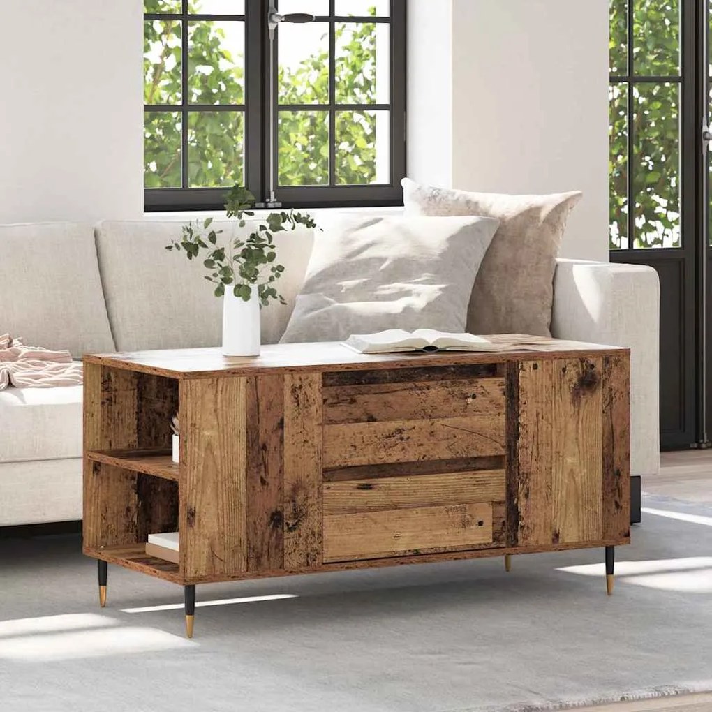 vidaXL Mesa de centro with Drawer Madeira antiga 102 x 44,5 x 50 cm