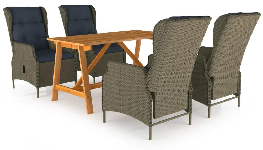 vidaXL 5 pcs conjunto de jantar para jardim castanho