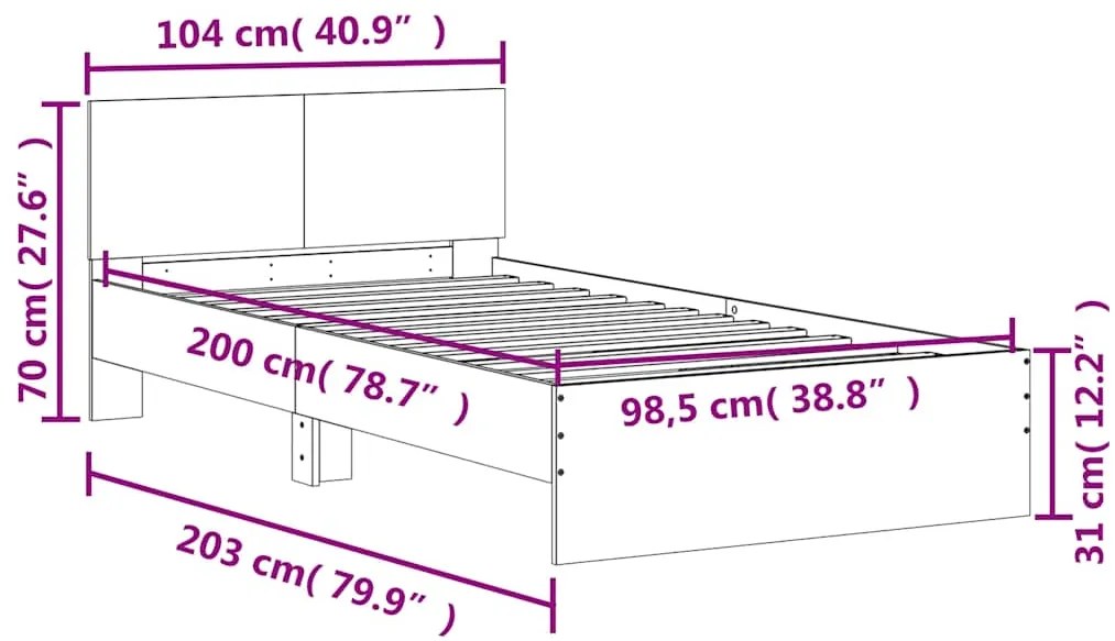 Cama sem colchão com cabeceira 100x200 cm carvalho sonoma