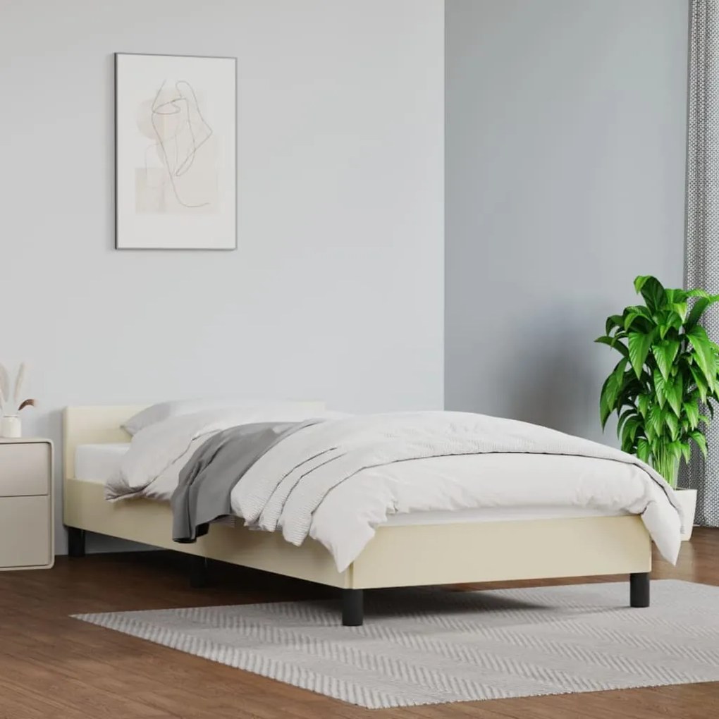 Estrutura de cama c/ cabeceira couro artificial 80x200 cm creme