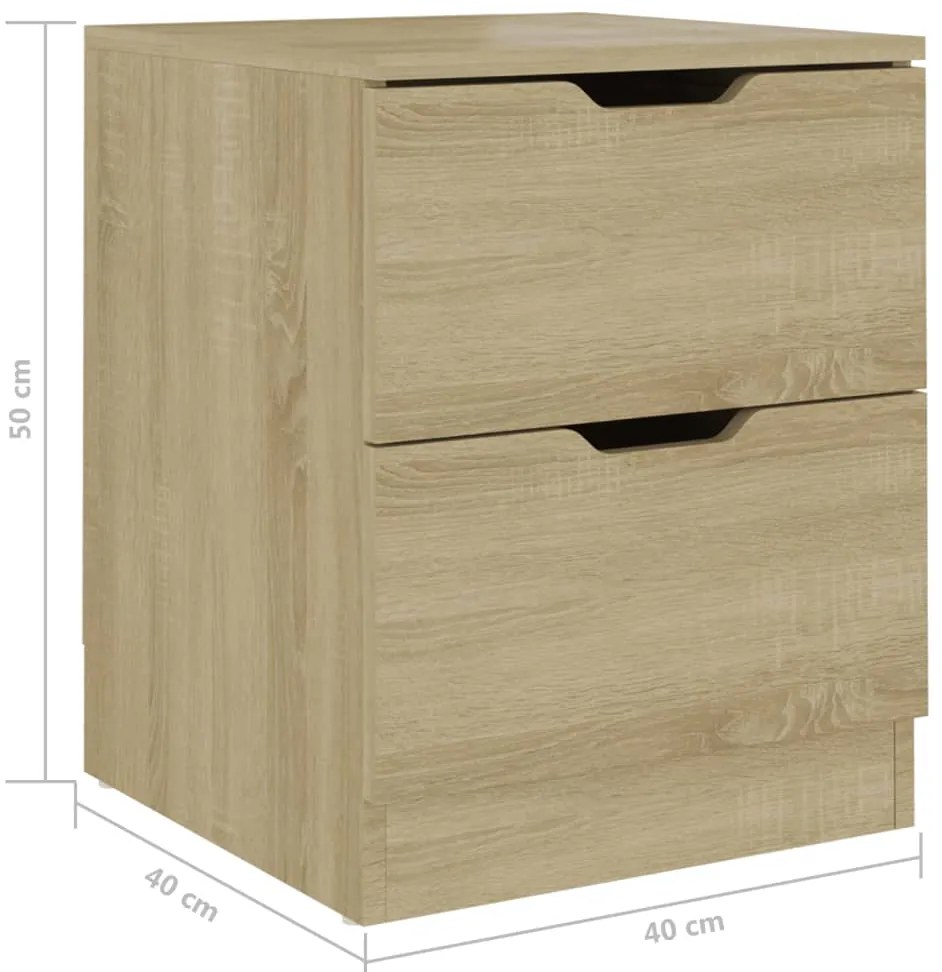 Mesas cabeceira 2pcs 40x40x50cm contraplacado carvalho sonoma