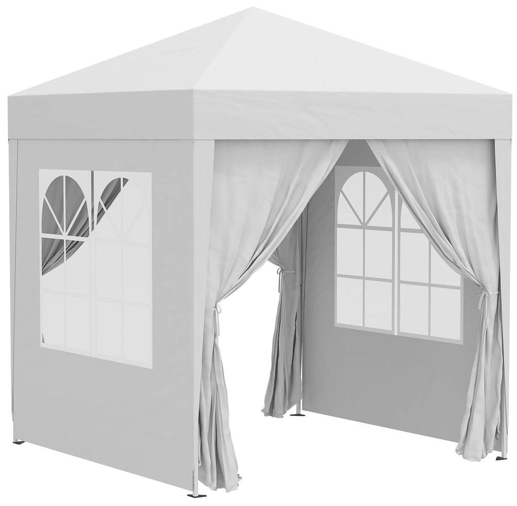 Outsunny Tenda Dobrável 2x2 Tenda de Jardim com 4 Paredes Laterais Tecido Oxford 2 Portas 2 Janelas e Bolsa de Transporte para Exterior Terraço Campismo Festas Branco