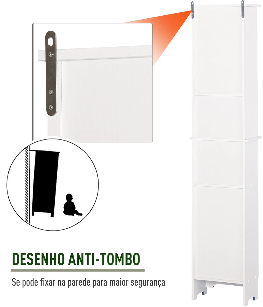 Coluna Casa de Banho com 1 Porta 3 Prateleiras Abertas e Prateleira Interior Ajustável Móvel Auxiliar de Armazenamento para Sala de Estar Dormitório 3