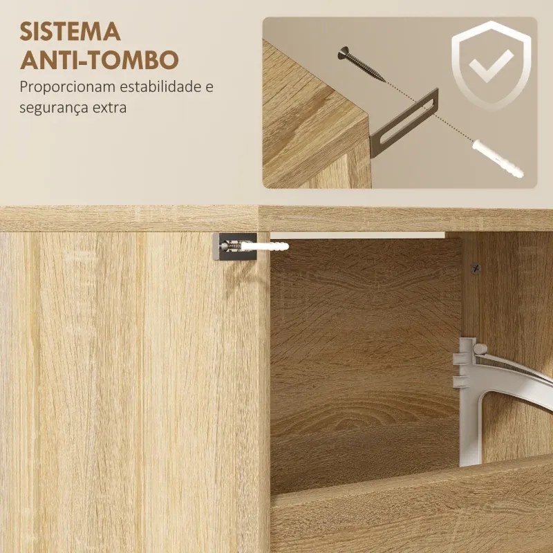 Sapateira Estreita com Espelho 4 Portas Abatíveis para 12 Pares de Sapatos para Espaços Reduzidos 63x17x146 cm Madeira