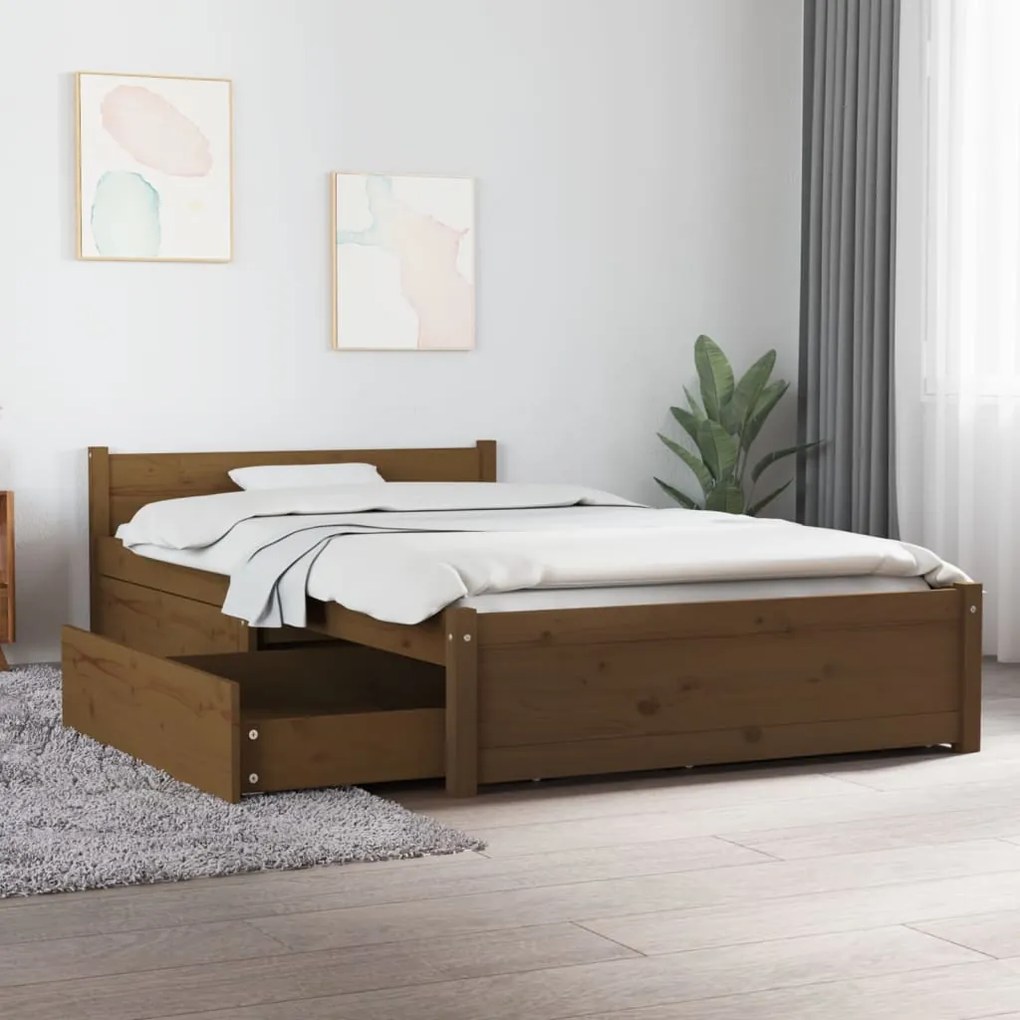 3103486 vidaXL Estrutura de cama c/ gavetas 90x190 cm castanho mel